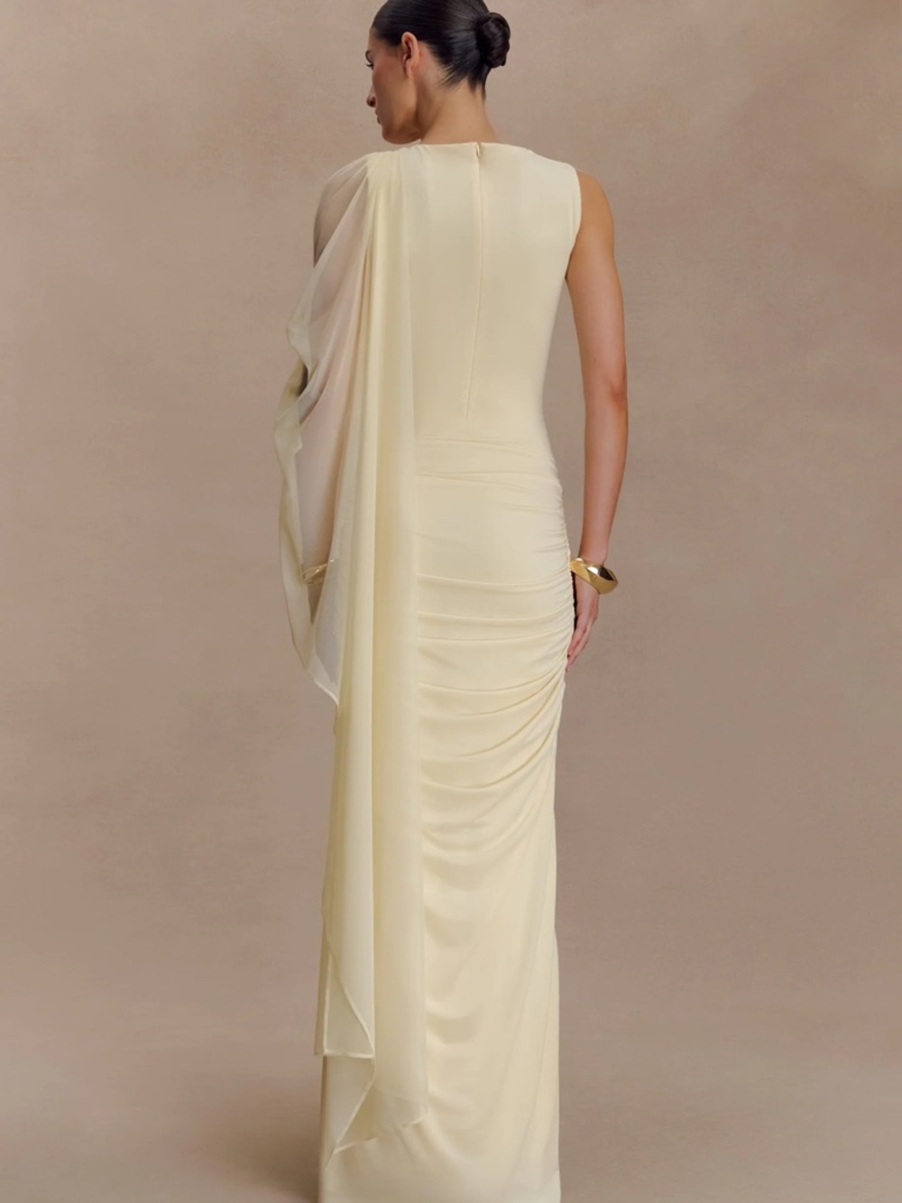 Meshki Pale Cream One-Shoulder Draped Maxi Dress - Picture 3 of 4